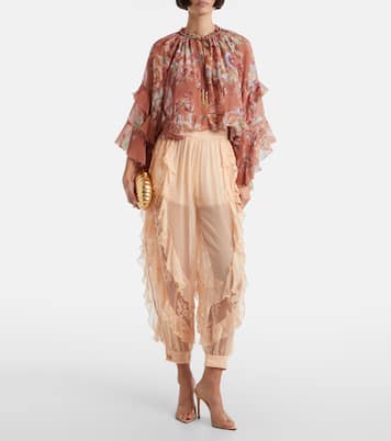 Rebellion Splice ruffled silk tapered pants | Zimmermann