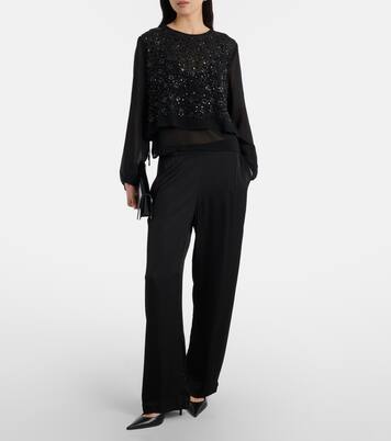 Marlowe sequinned sheer top | Velvet