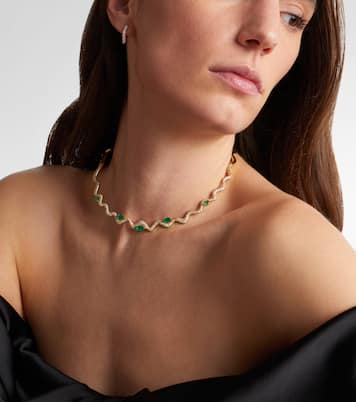 Collier Wave en or 18 ct (750/1000), émeraudes et diamants | Shay Jewelry