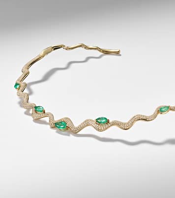 Collier Wave en or 18 ct (750/1000), émeraudes et diamants | Shay Jewelry