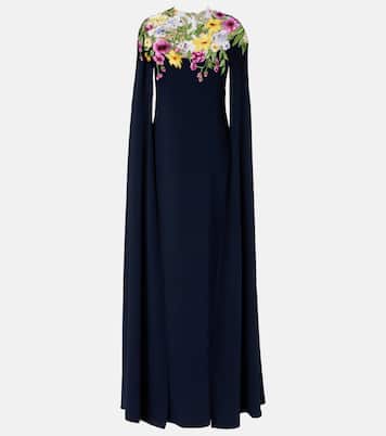 Embroidered caped silk-blend gown | Oscar de la Renta