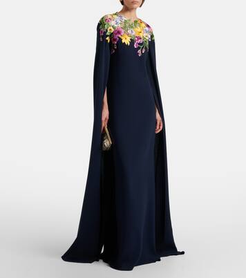 Embroidered caped silk-blend gown | Oscar de la Renta