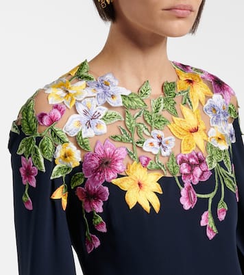 Embroidered caped silk-blend gown | Oscar de la Renta