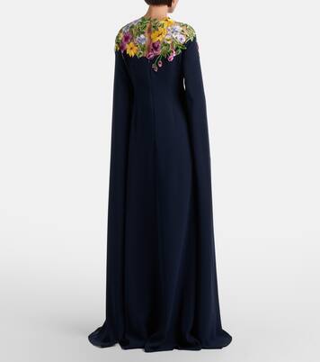 Embroidered caped silk-blend gown | Oscar de la Renta
