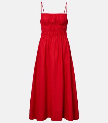 Ayla shirred linen midi dress | Staud