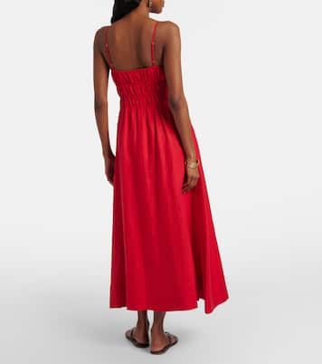 Ayla shirred linen midi dress | Staud