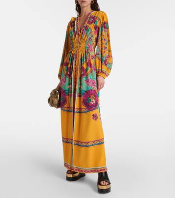 Robe longue en satin de soie à fleurs | La DoubleJ