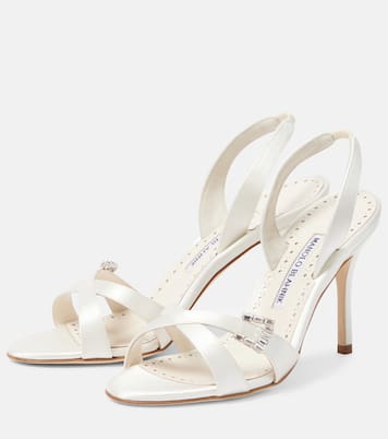 Ramisli embellished satin slingback sandals | Manolo Blahnik