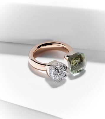Nudo 18kt rose and white gold ring with diamonds and prasiolite  | Pomellato