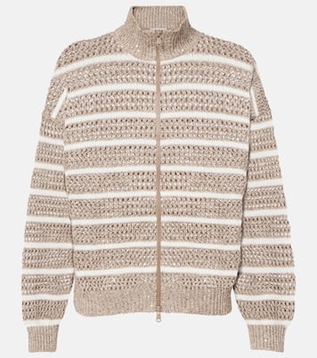 Sequined striped linen-blend cardigan | Brunello Cucinelli