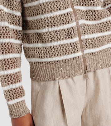 Sequined striped linen-blend cardigan | Brunello Cucinelli