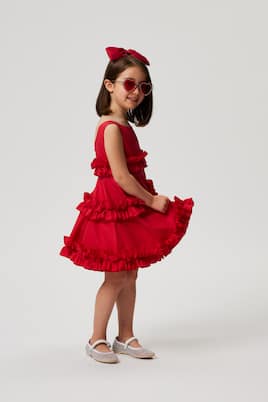 Ruffle-trimmed cotton poplin dress | Monnalisa