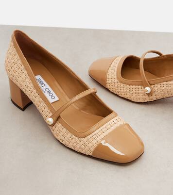 Elisa 45 raffia-effect Mary Jane pumps | Jimmy Choo