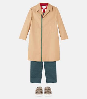 Web Stripe cotton coat | Gucci Kids