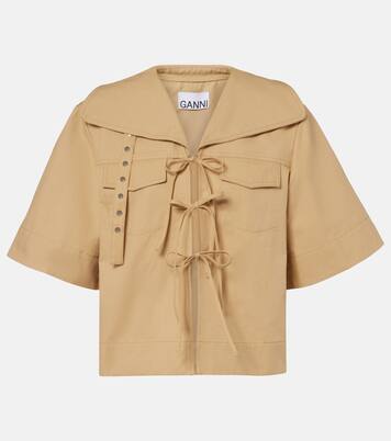Bow-detail cotton and linen top | Ganni
