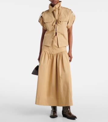 Bow-detail cotton and linen top | Ganni