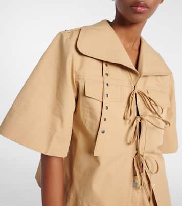 Bow-detail cotton and linen top | Ganni