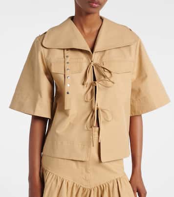 Bow-detail cotton and linen top | Ganni