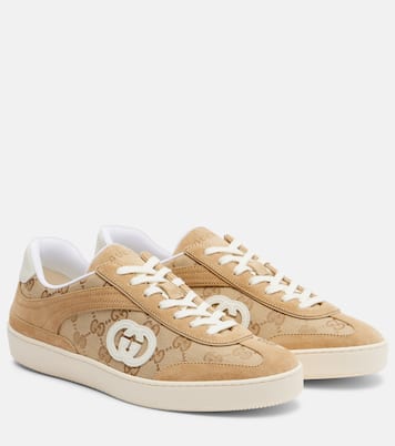 G75 GG Canvas suede-trimmed sneakers | Gucci