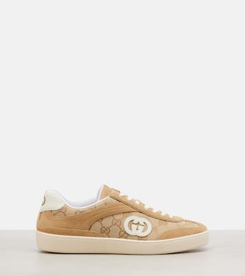 G75 GG Canvas suede-trimmed sneakers | Gucci