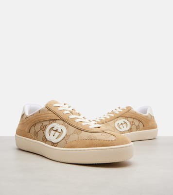 G75 GG Canvas suede-trimmed sneakers | Gucci