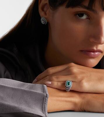 Bague d'auriculaire Twin Flame en or blanc 18 ct, diamants et émail | Kamyen