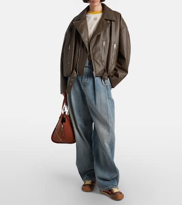 Cropped leather biker jacket | Loewe