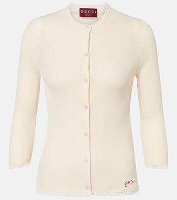 Lace-trimmed ribbed-knit cotton cardigan | Gucci