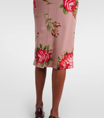 Abito midi in misto seta con stampa floreale | Dolce&Gabbana