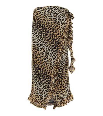 Leopard-print wrap midi skirt | Ganni