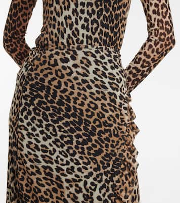Leopard-print wrap midi skirt | Ganni
