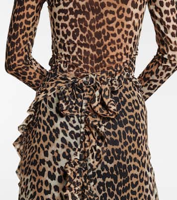 Leopard-print wrap midi skirt | Ganni