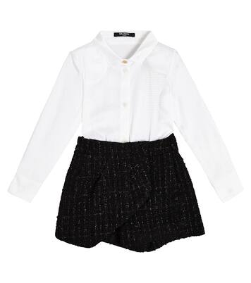Cotton and wool blend shirt dress | Balmain Kids