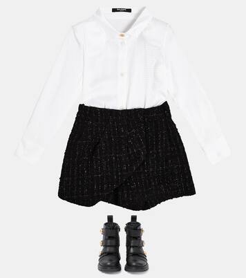 Cotton and wool blend shirt dress | Balmain Kids