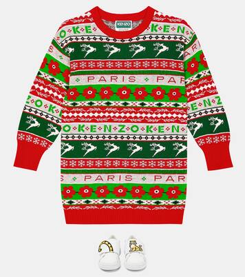Intarsia cotton-blend sweater dress | Kenzo Kids