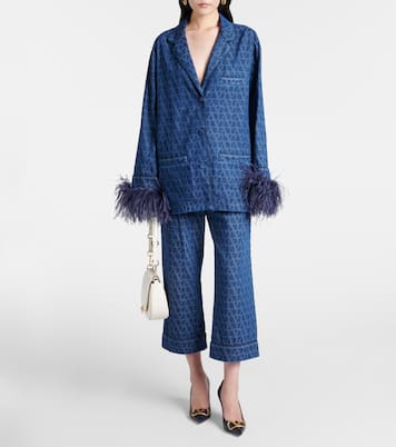 Feather-trimmed denim shirt | Valentino