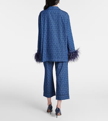 Feather-trimmed denim shirt | Valentino