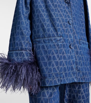 Feather-trimmed denim shirt | Valentino