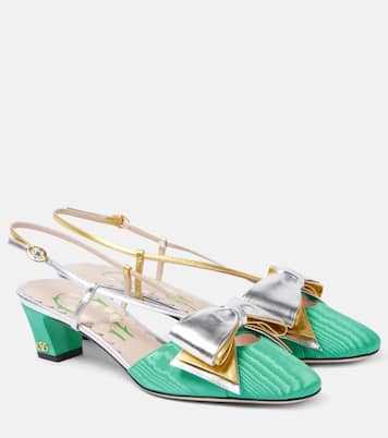 Bowow 45 moiré and leather slingback pumps | Valentino Garavani