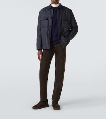 皮革边饰棉质直筒裤 | Zegna
