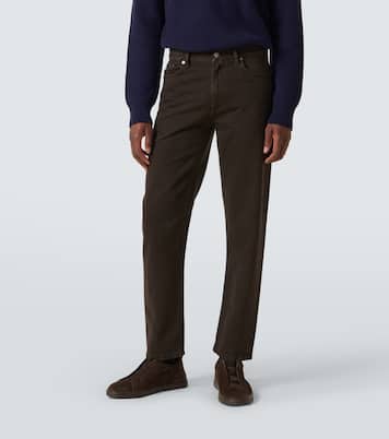 皮革边饰棉质直筒裤 | Zegna
