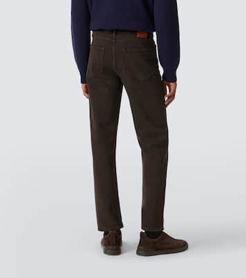 皮革边饰棉质直筒裤 | Zegna