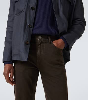 皮革边饰棉质直筒裤 | Zegna