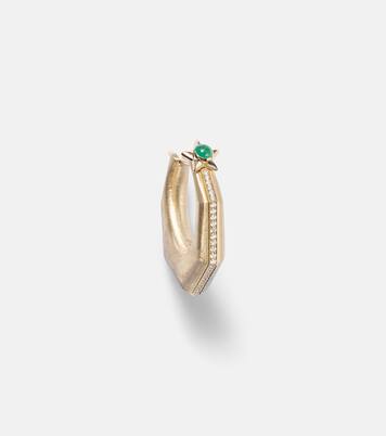 Baba Large 18kt gold single earring with diamonds and emerald | Marie Lichtenberg