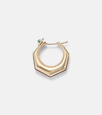 Baba Large 18kt gold single earring with diamonds and emerald | Marie Lichtenberg