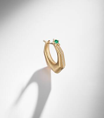 Baba Large 18kt gold single earring with diamonds and emerald | Marie Lichtenberg