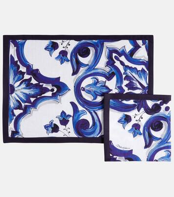 Set serviette et set de table Blu Mediterraneo en lin | Dolce&Gabbana Casa