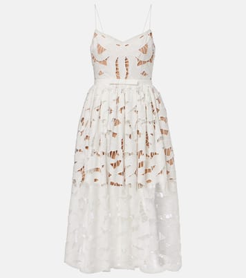 Bow lace linen and cotton midi dress | Self-Portrait