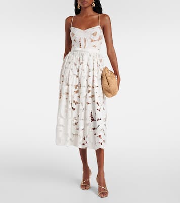 Bow lace linen and cotton midi dress | Self-Portrait