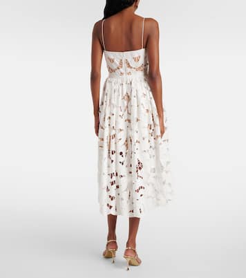 Bow lace linen and cotton midi dress | Self-Portrait